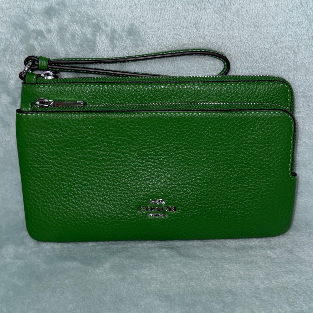 Coach Vibrant Green Double-Zip Wristlet - Picture 14 of 14